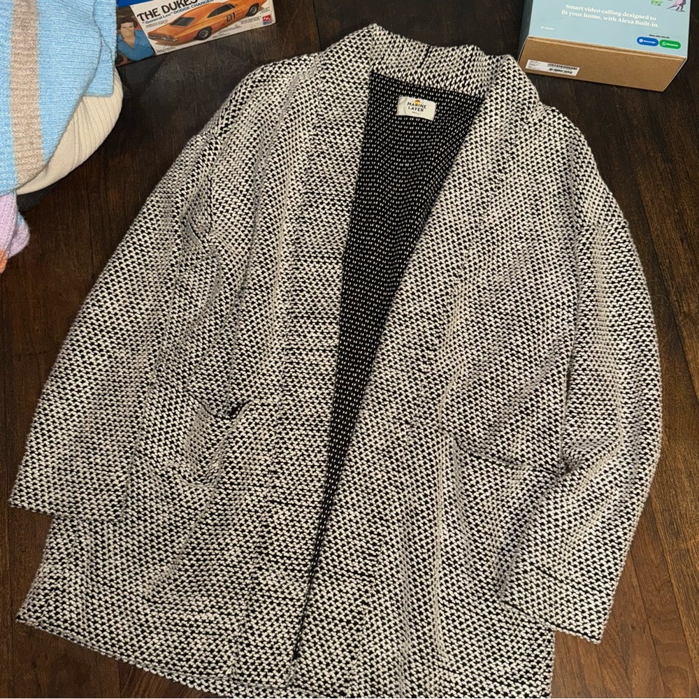 Birdseye Cardigan in Black/White Contrast MARINE LAYER SMALL